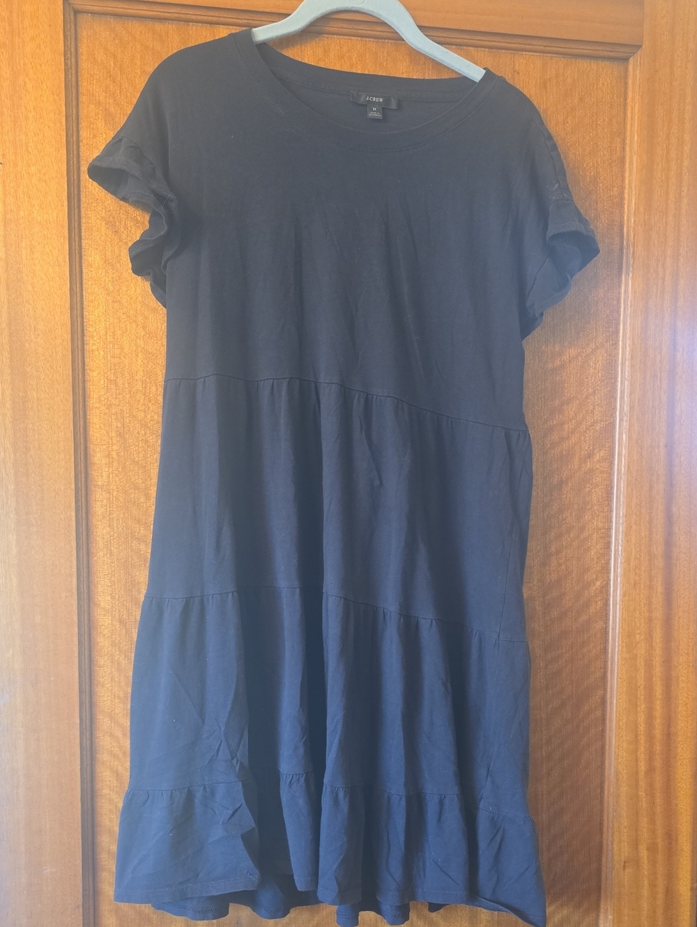 J. Crew Black Tiered Short-Sleeve Knit Dress